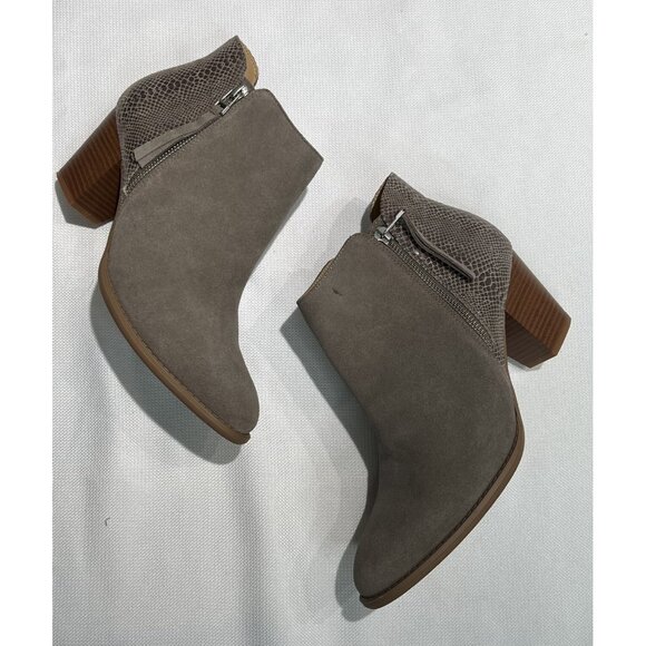 Vionic Anne Ankle Booties Suede Faux Snakeskin Womens 10 Zip Up Tan Block Heel - Picture 3 of 12